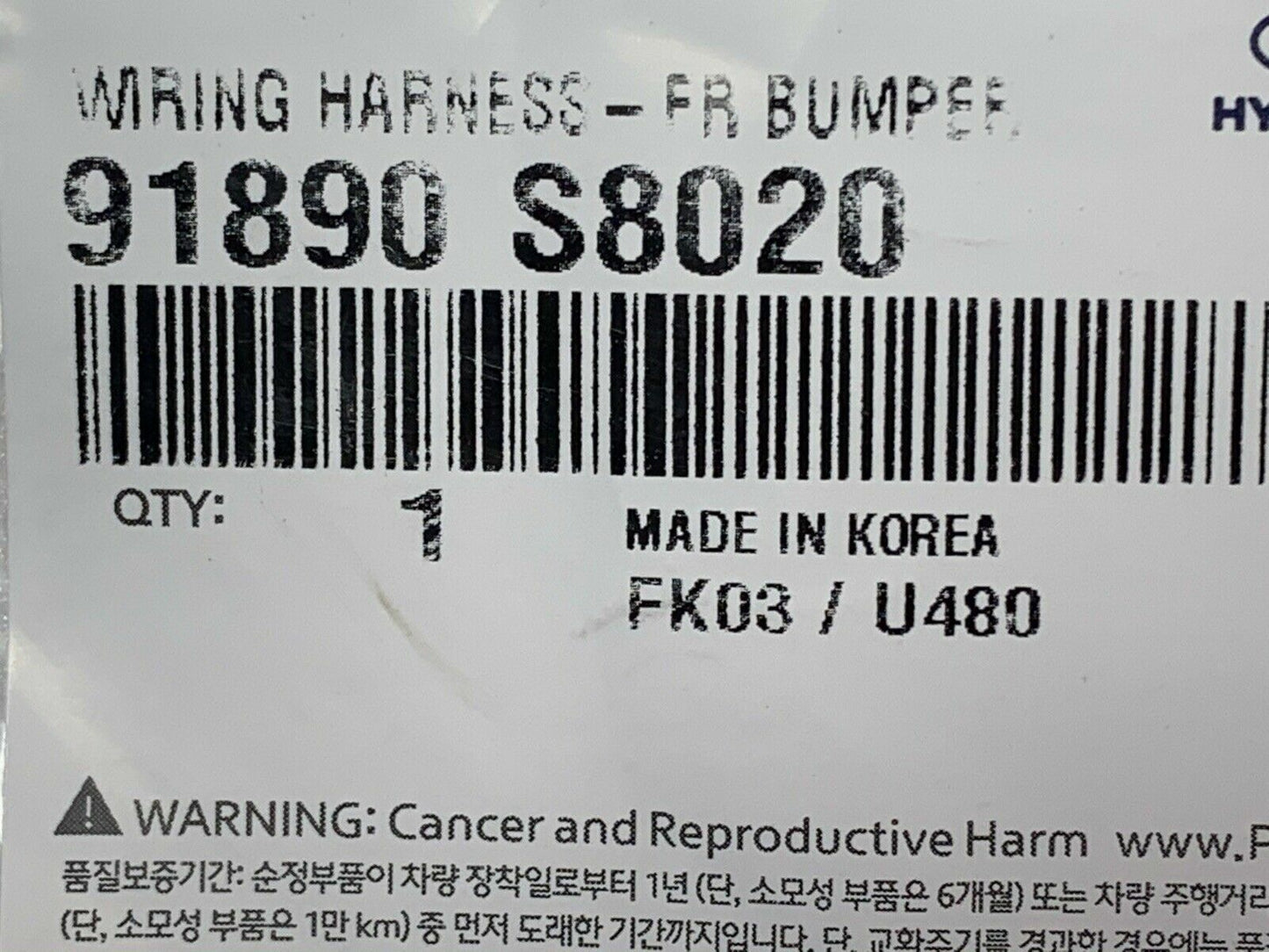 GENUINE Parking System WiringHarness Font Bumper for Hyundai Palisade 91890S8020