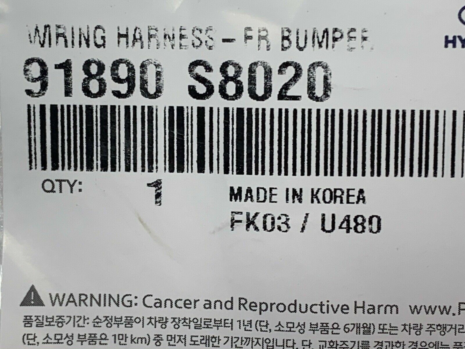 GENUINE Parking System WiringHarness Font Bumper for Hyundai Palisade 91890S8020