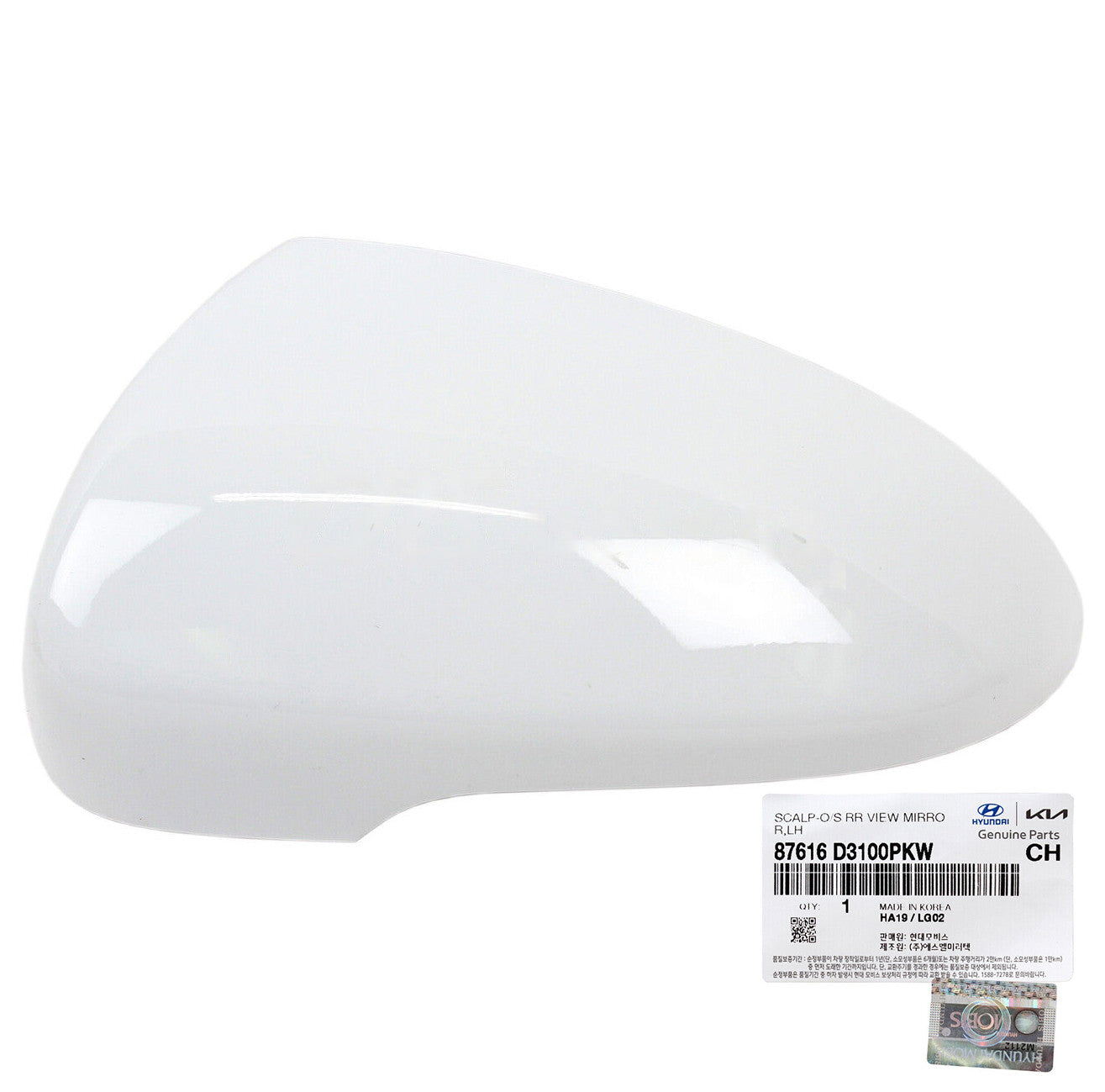 GENUINE 87616D3100PKW Left White Side Mirror Cover for Hyundai Tucson 16-20
