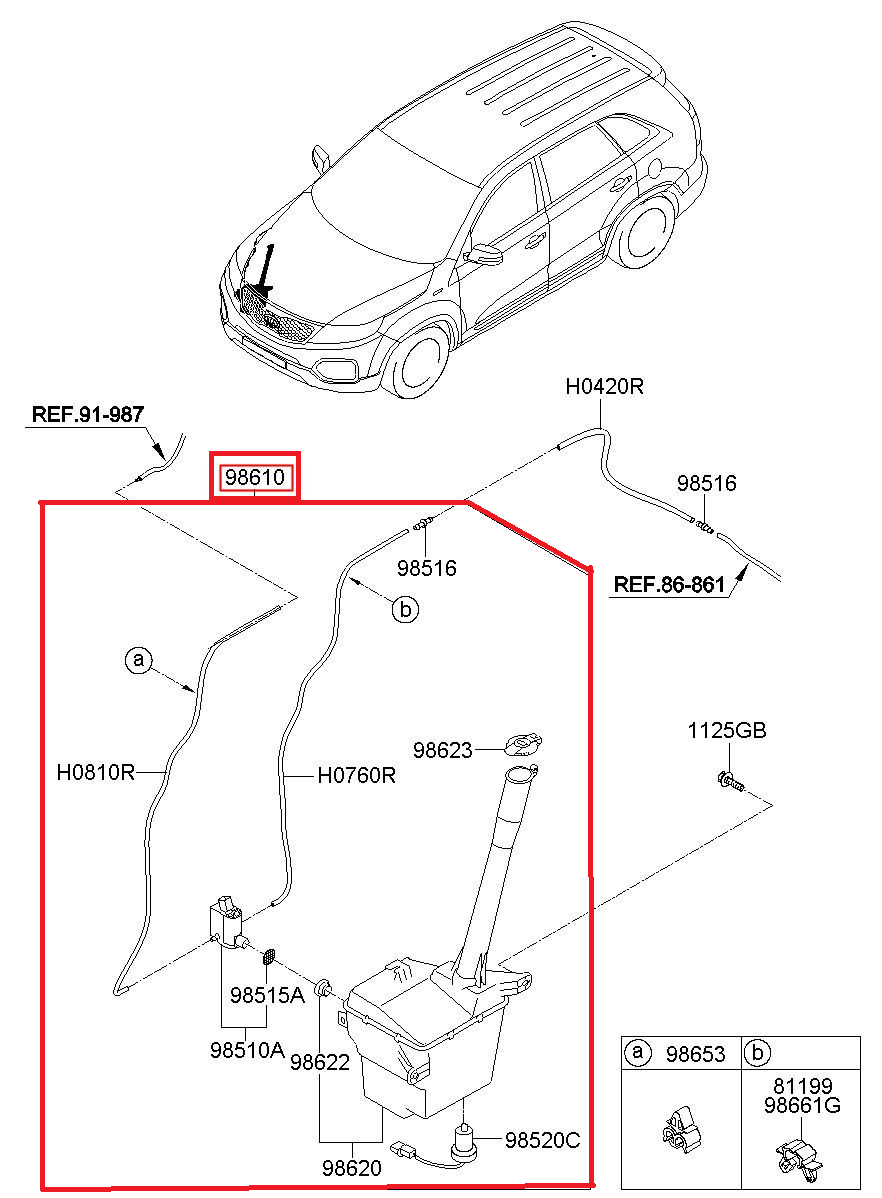GENUINE 986102P710 Windshield Washer Reservoir Tank & Pump for 14-15 Kia Sorento